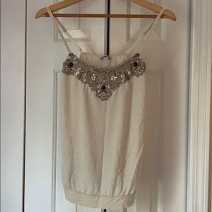 Express cream top w/gold thread stripes size XS